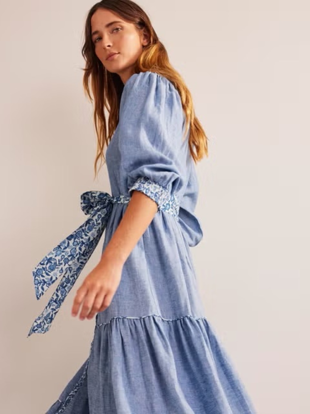 Boden Light Blue Floral-Trim Midi Dress - Picture 3 of 13